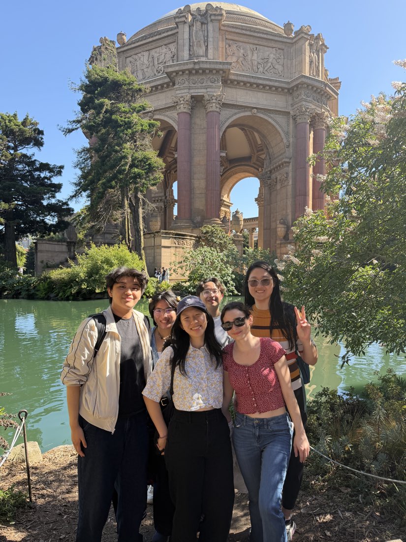 With friends in front of the rotunda at the Palace of Fine Arts.